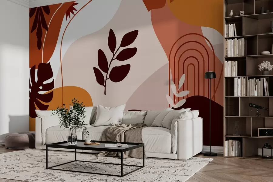 wall murals Апстрактни узорак са силуетама лишћа w02462