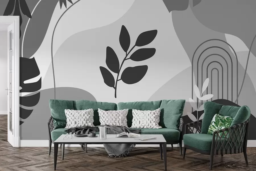 wall murals Апстрактни узорак са силуетама лишћа w02462v2