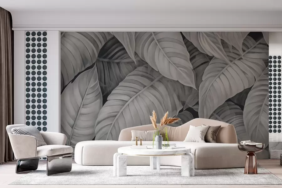 wall murals Монохромна слика тропског лишћа w02463