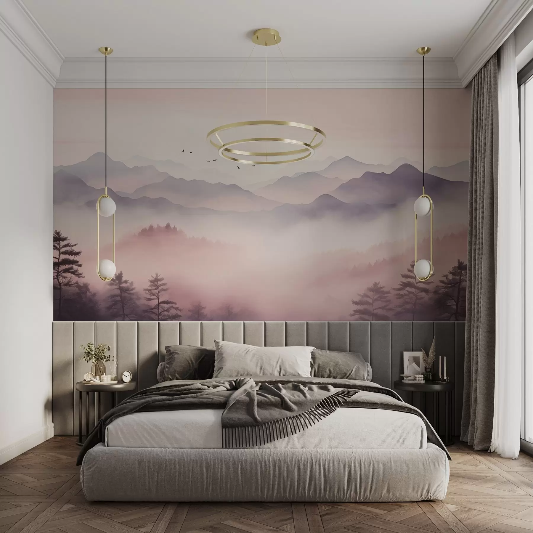 wall murals Планине у магли у зору имитација акварела w02471