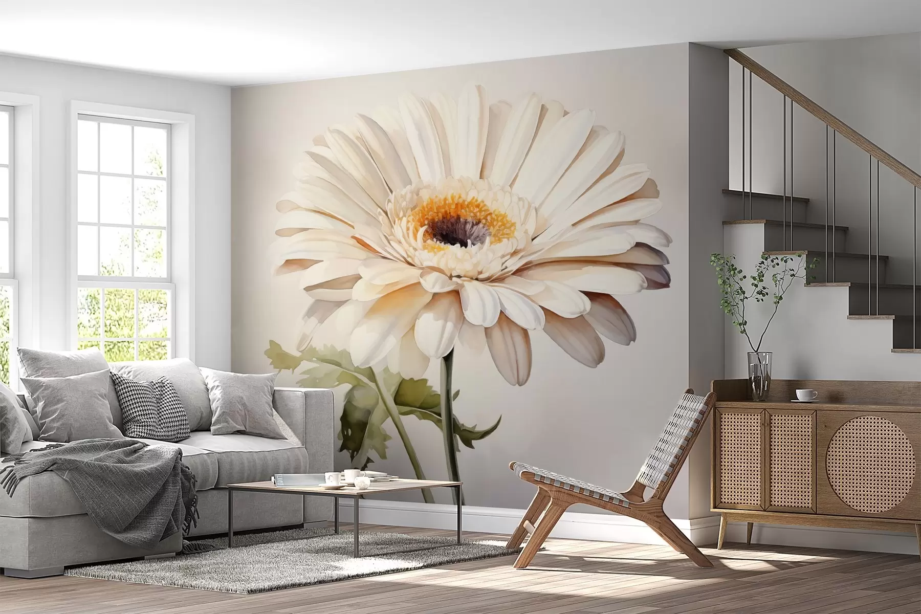 wall murals Сликање акварелом имитација белог цвета w02474