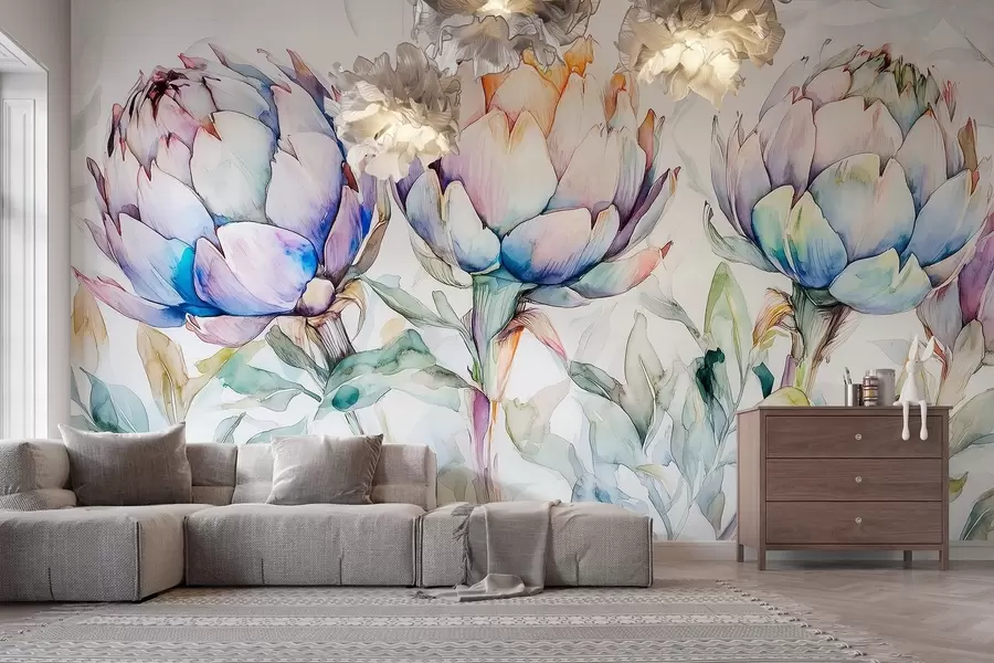 wall murals Предиван цртеж артичока, акварел стил, шарено w02482