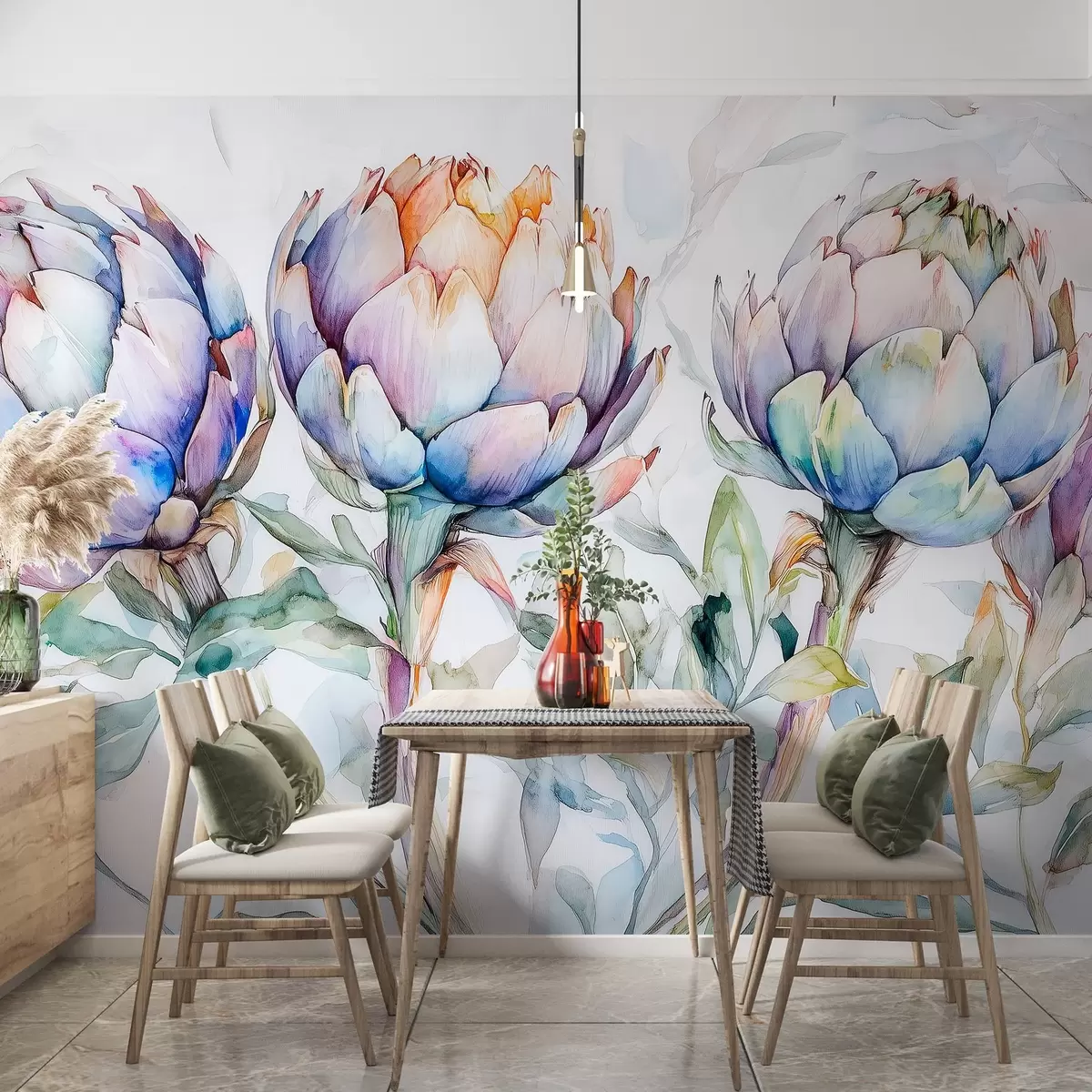 wall murals Предиван цртеж артичока, акварел стил, шарено w02482