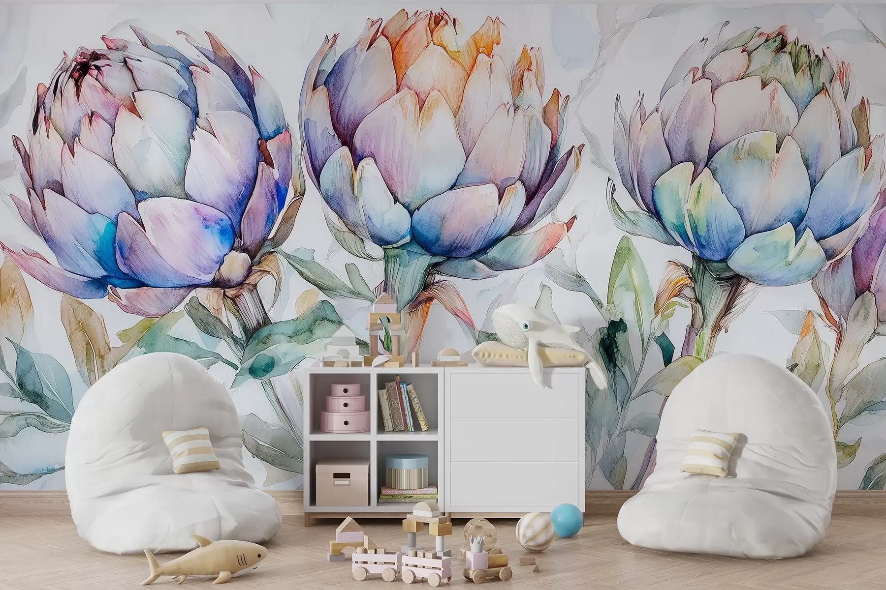 wall murals Предиван цртеж артичока, акварел стил, шарено w02482