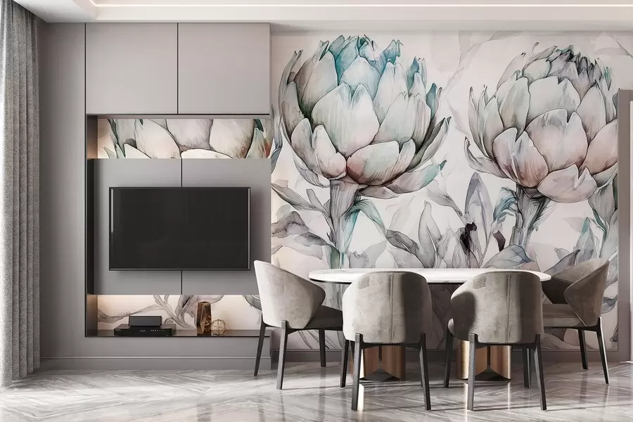 wall murals Предиван цртеж артичока, стил акварела, нежне боје w02482v1