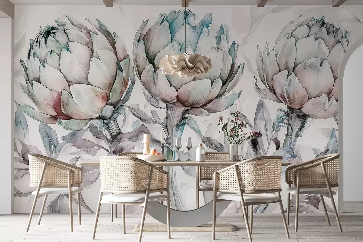 wall murals Предиван цртеж артичока, стил акварела, нежне боје w02482v1