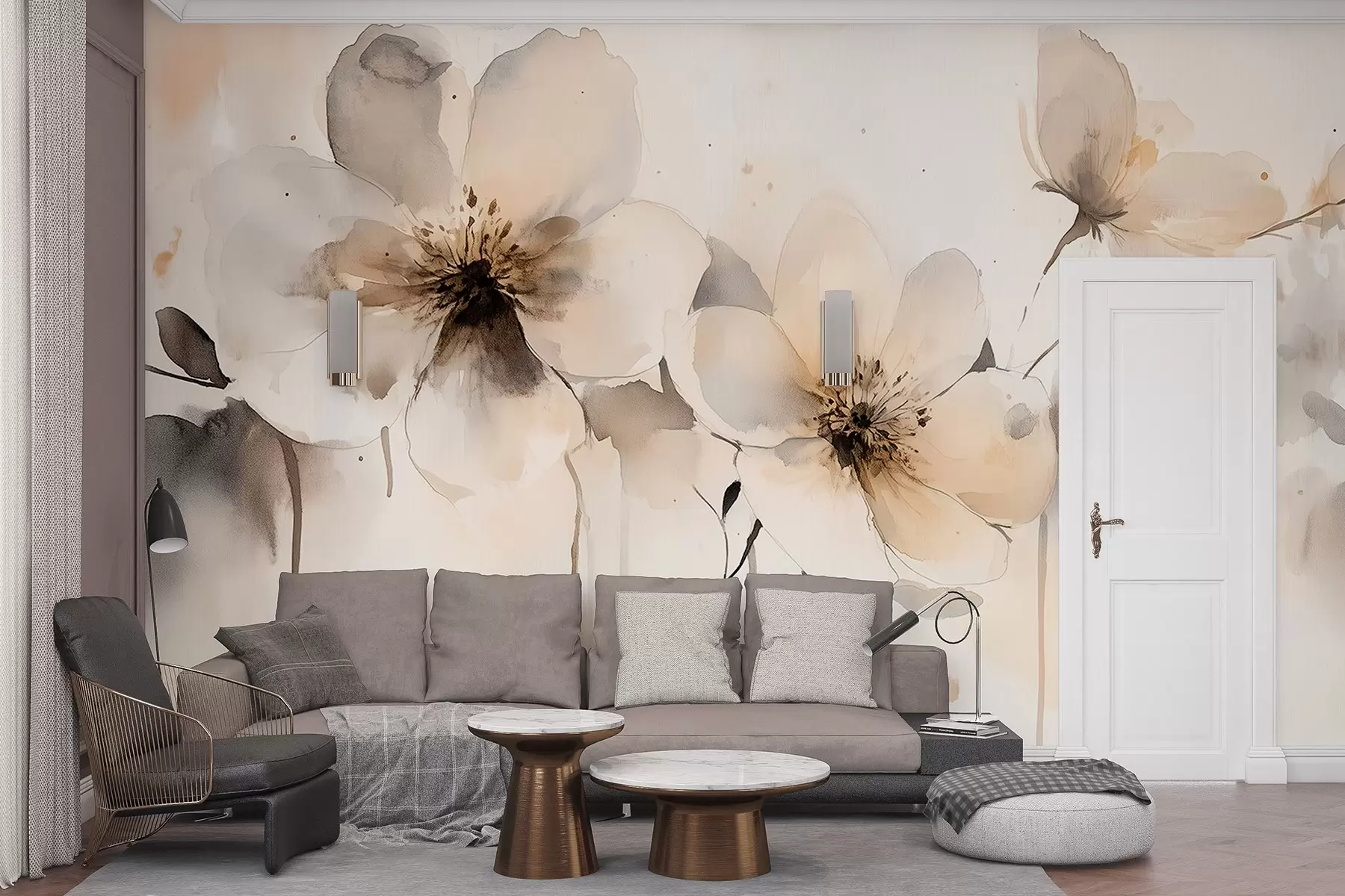 wall murals Ливадско цвеће, цртеж у стилу акварела, палета беж боја w02489