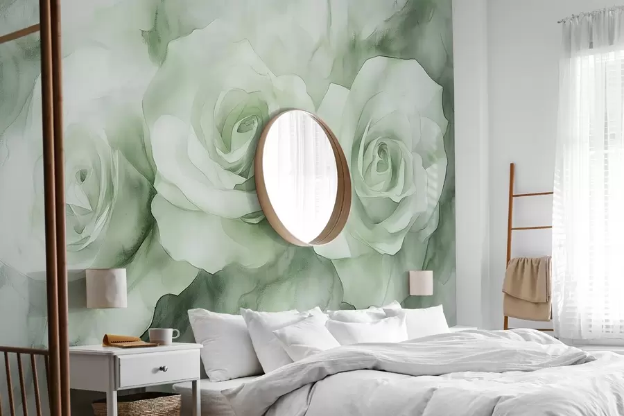 wall murals Прелепе руже, акварел стил, зелене боје, боемски w02492v2