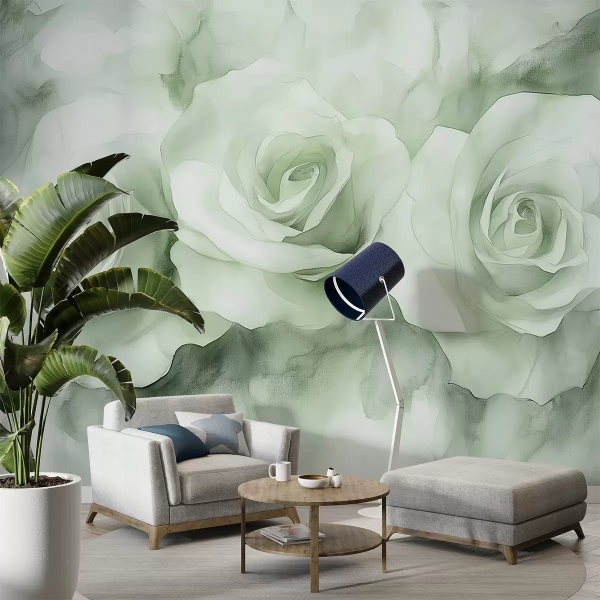 wall murals Прелепе руже, акварел стил, зелене боје, боемски w02492v2