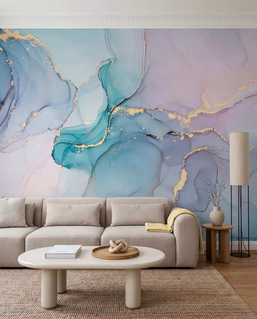 wall murals Мермер - азурно, розе u49408