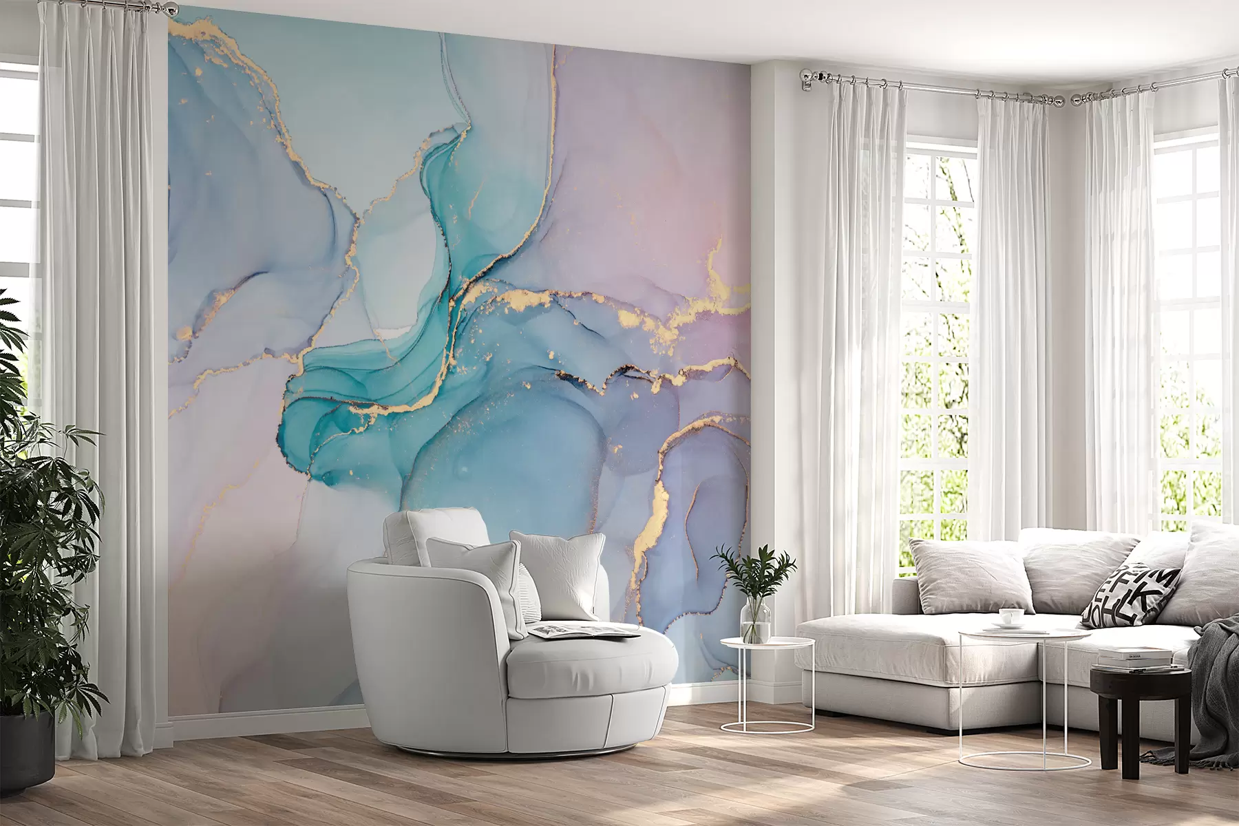 wall murals Мермер - азурно, розе u49408