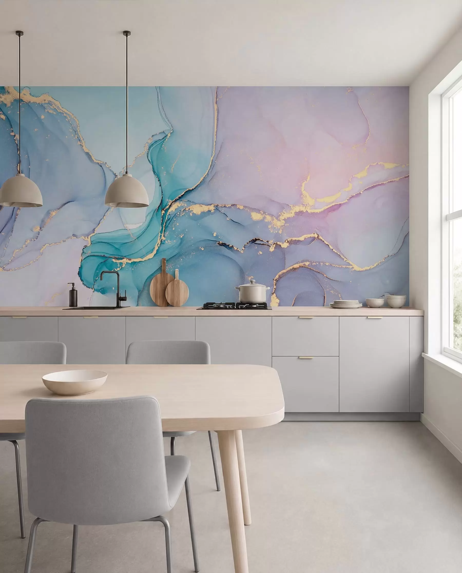 wall murals Мермер - азурно, розе u49408