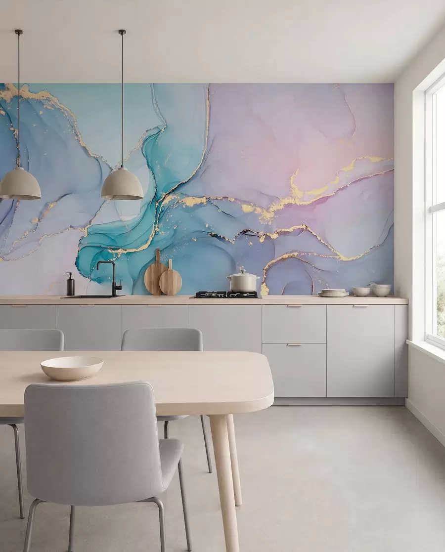 wall murals Мермер - азурно, розе u49408