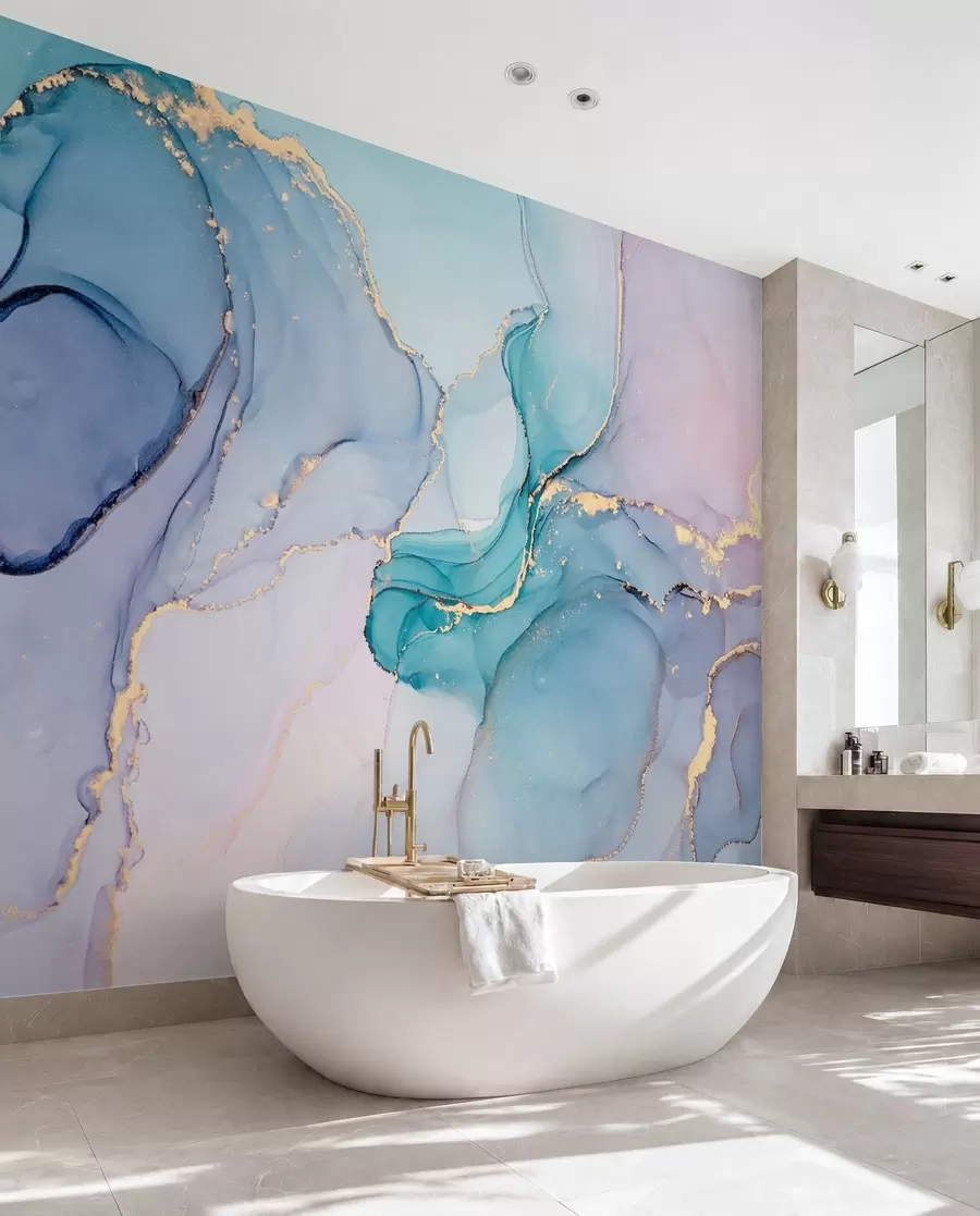 wall murals Мермер - азурно, розе u49408
