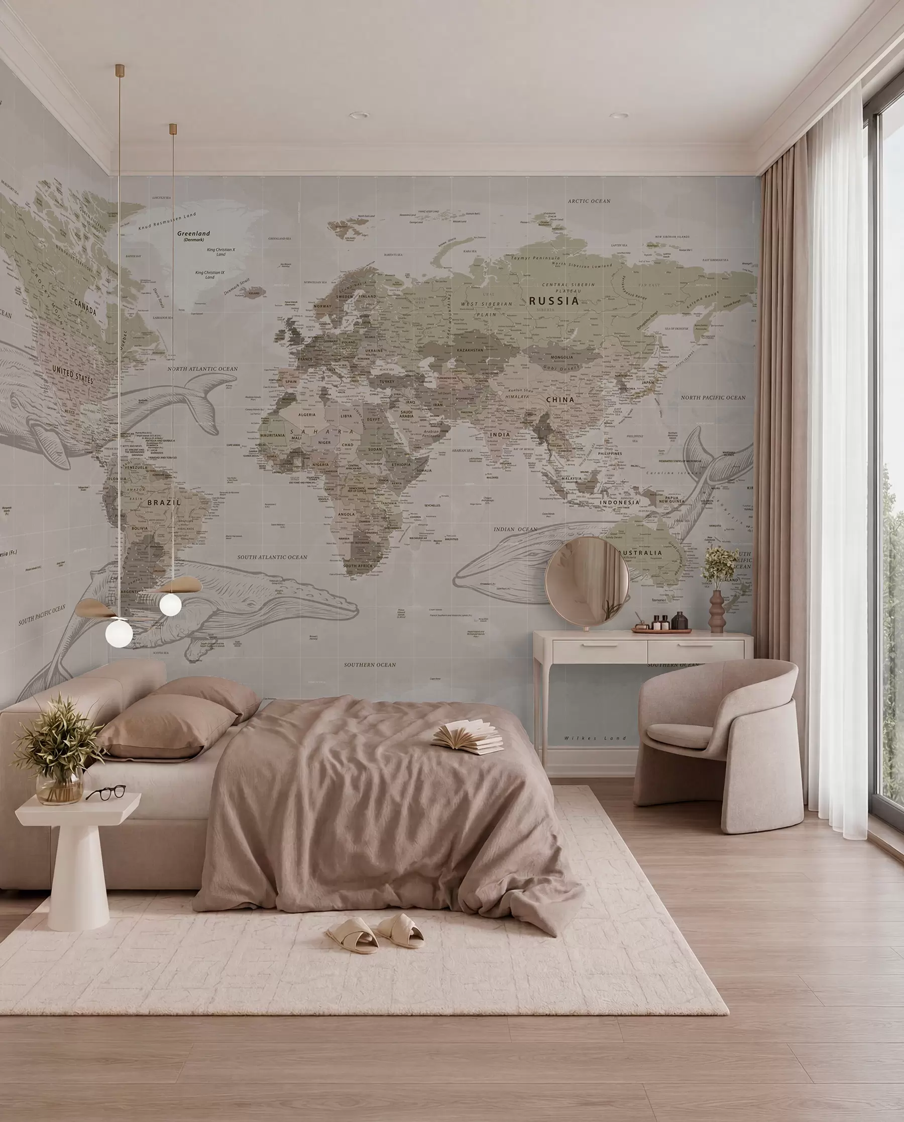 wall murals Мапа света са китовима u50449
