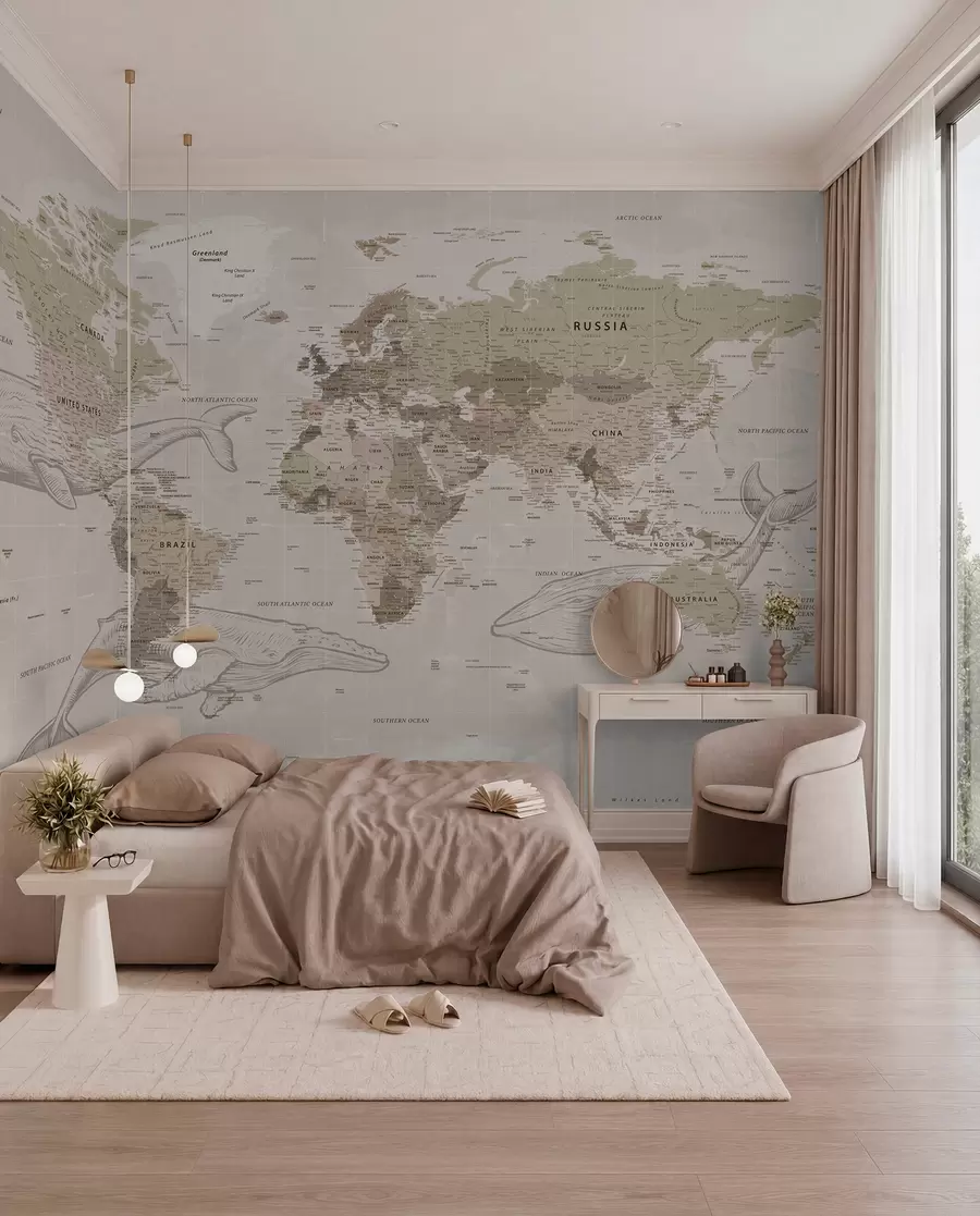wall murals Мапа света са китовима u50449
