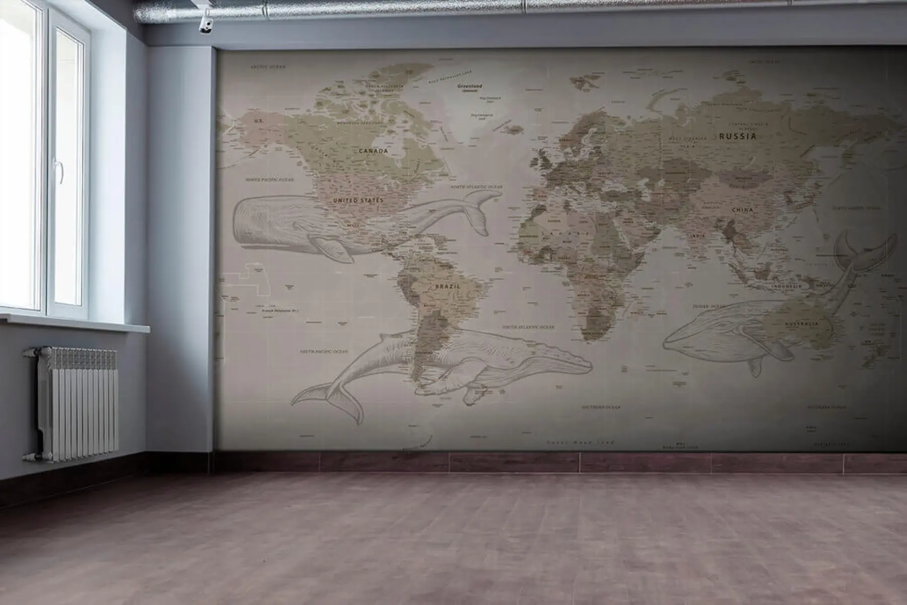 wall murals Мапа света са китовима u50449