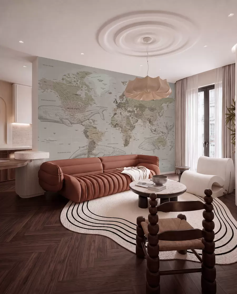 wall murals Мапа света са китовима u50449