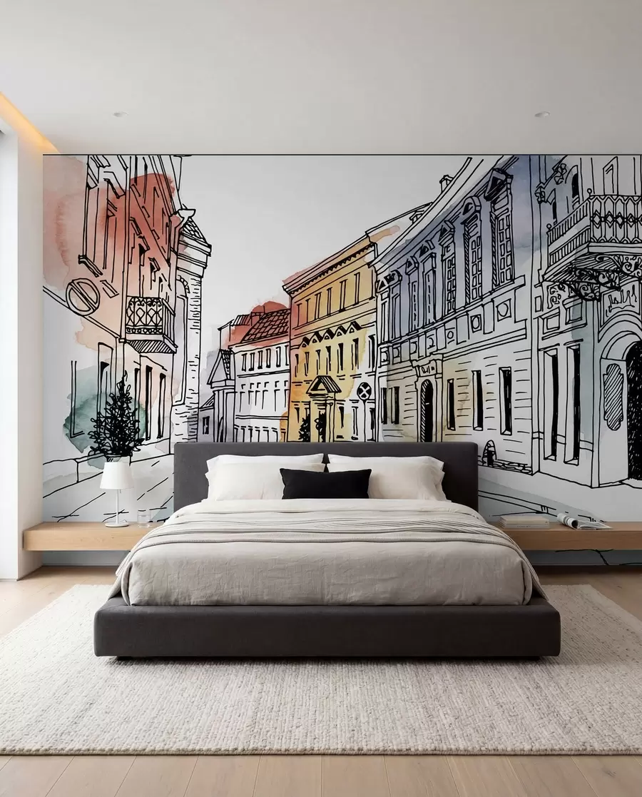 wall murals Стари град, маркер и акварел u51062