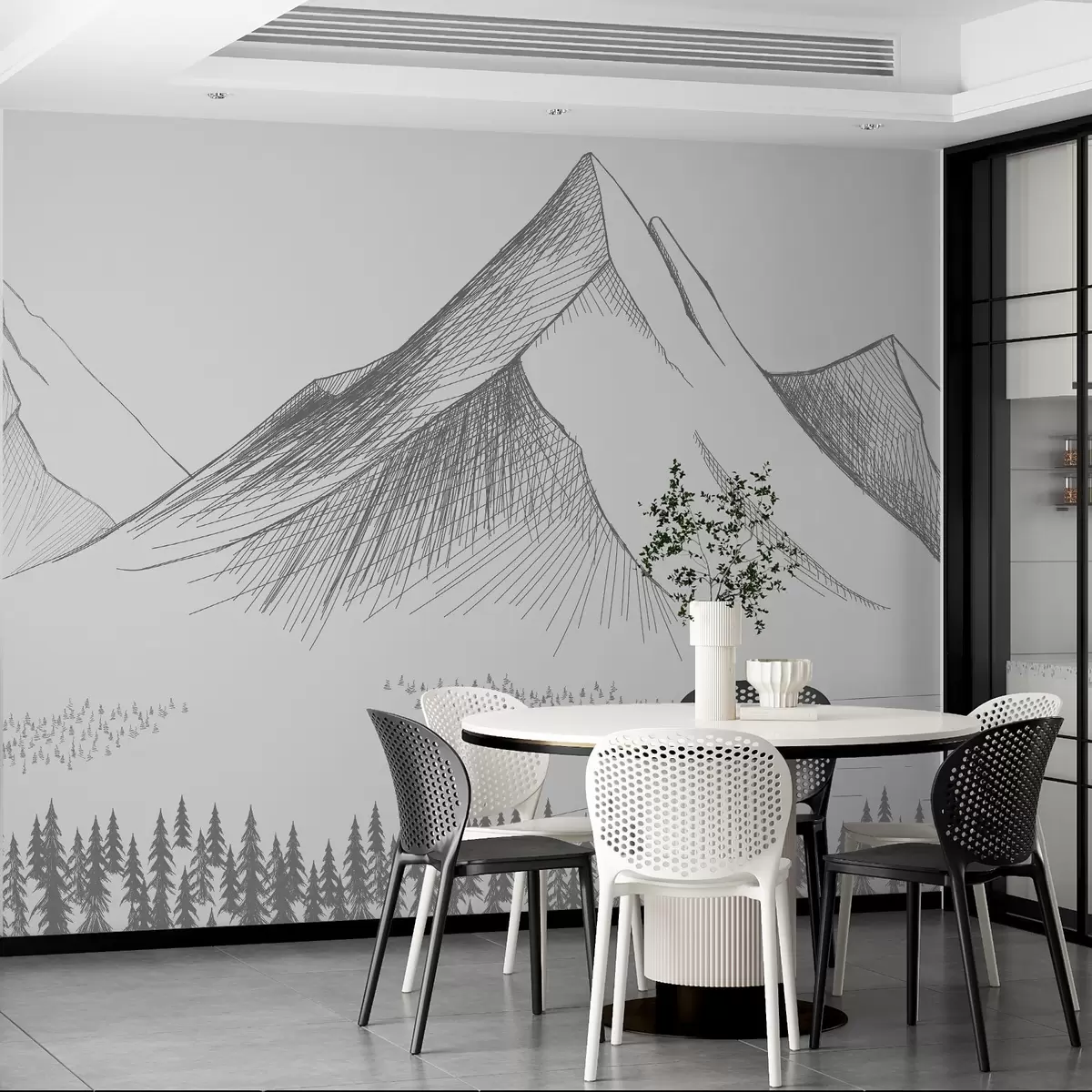 wall murals Планине и шума, нацртане оловком w02536