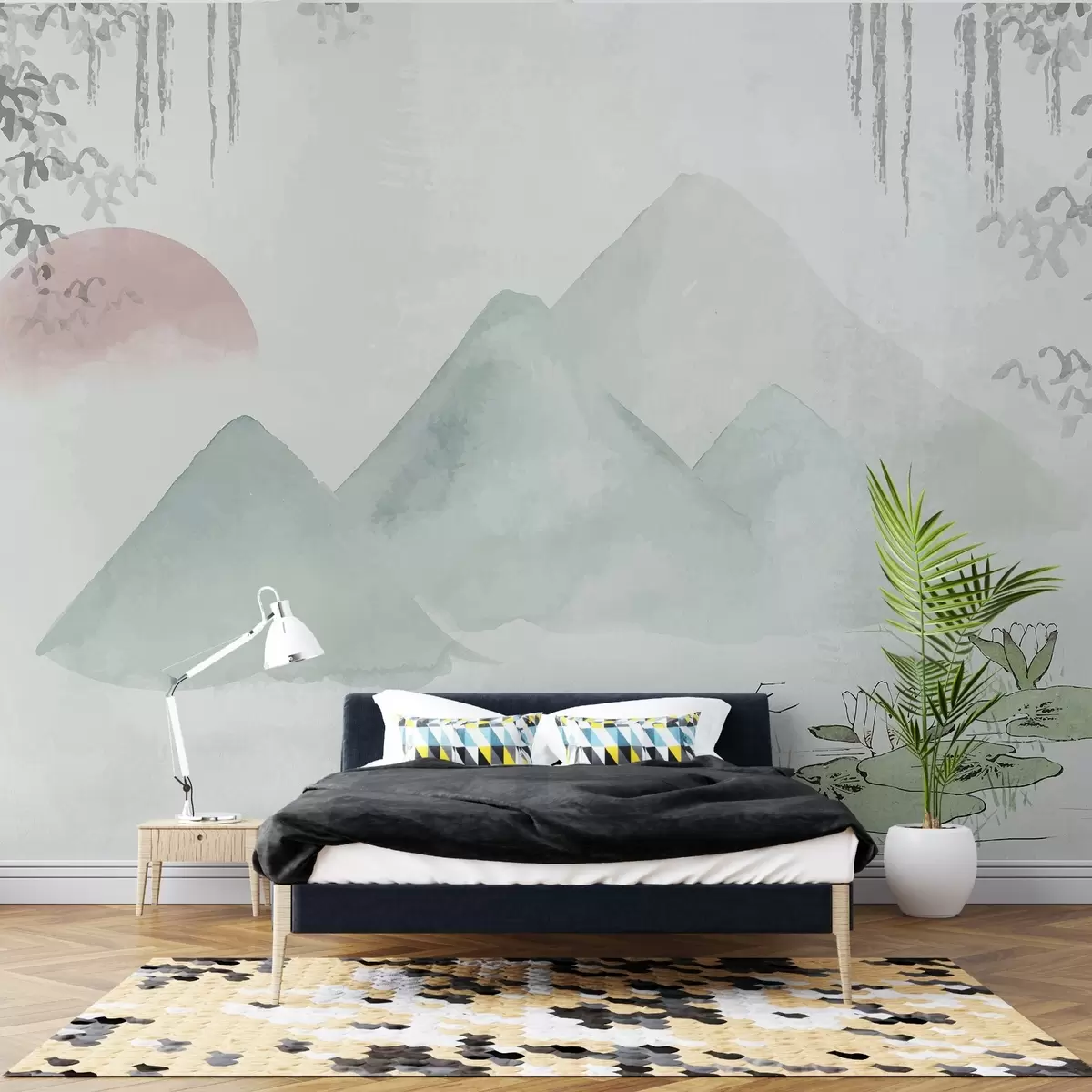 wall murals Излазак сунца, планине и локвањ w02539