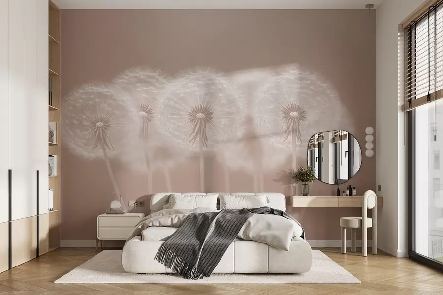 wall murals Деликатни ружичасти прозрачни маслачак на розе природној позадини w08498v1