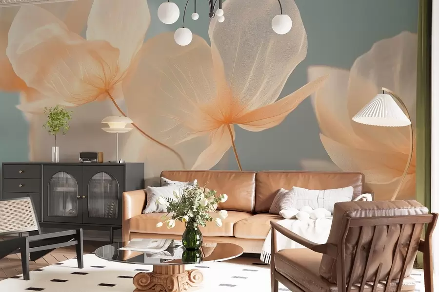 wall murals Латице лотоса, деликатна композиција са плавом позадином w08500