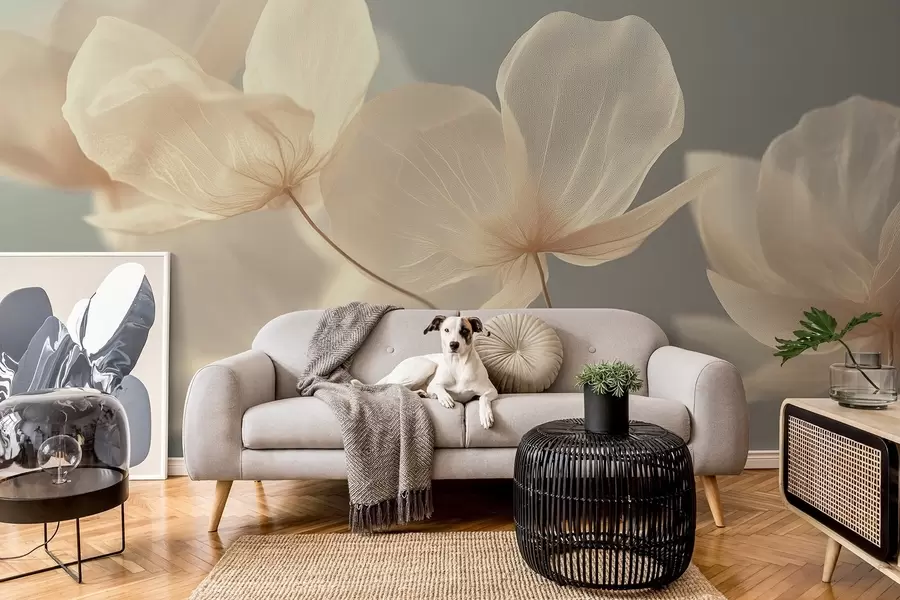 wall murals Латице лотоса, деликатна композиција са сивом позадином w08500v2