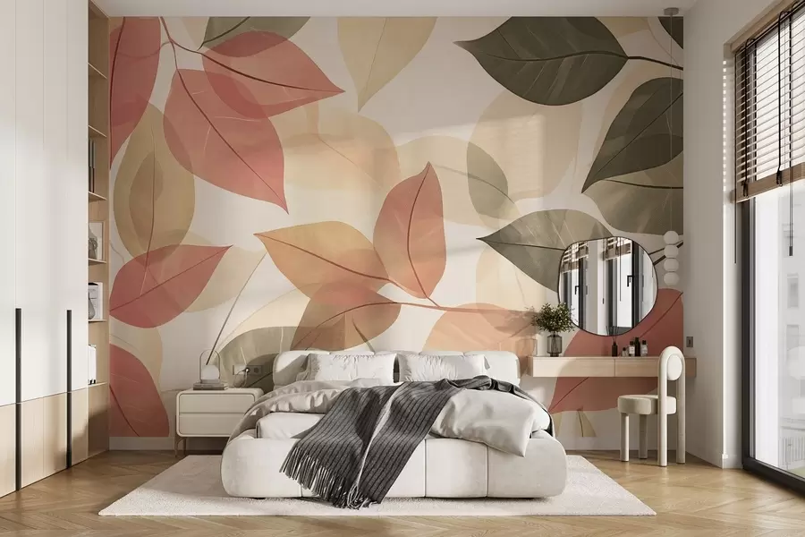 wall murals Гране листова у црвеним и зеленим тоновима w08502