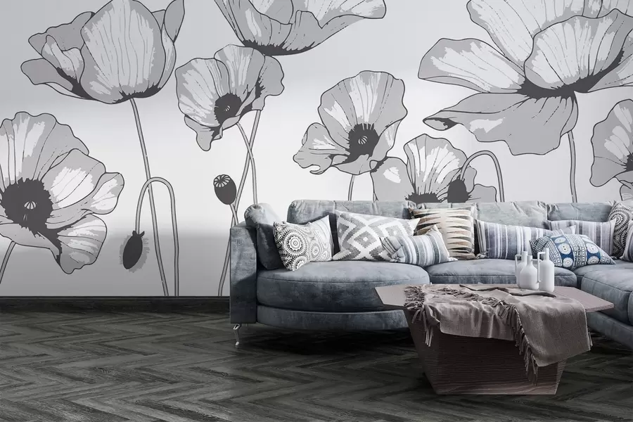 wall murals Црно-бели мак w02528