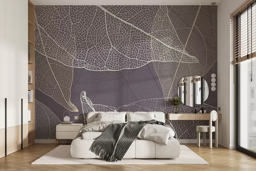 wall murals крупни план листова са жилама у љубичасто-сивим тоновима w02520v3