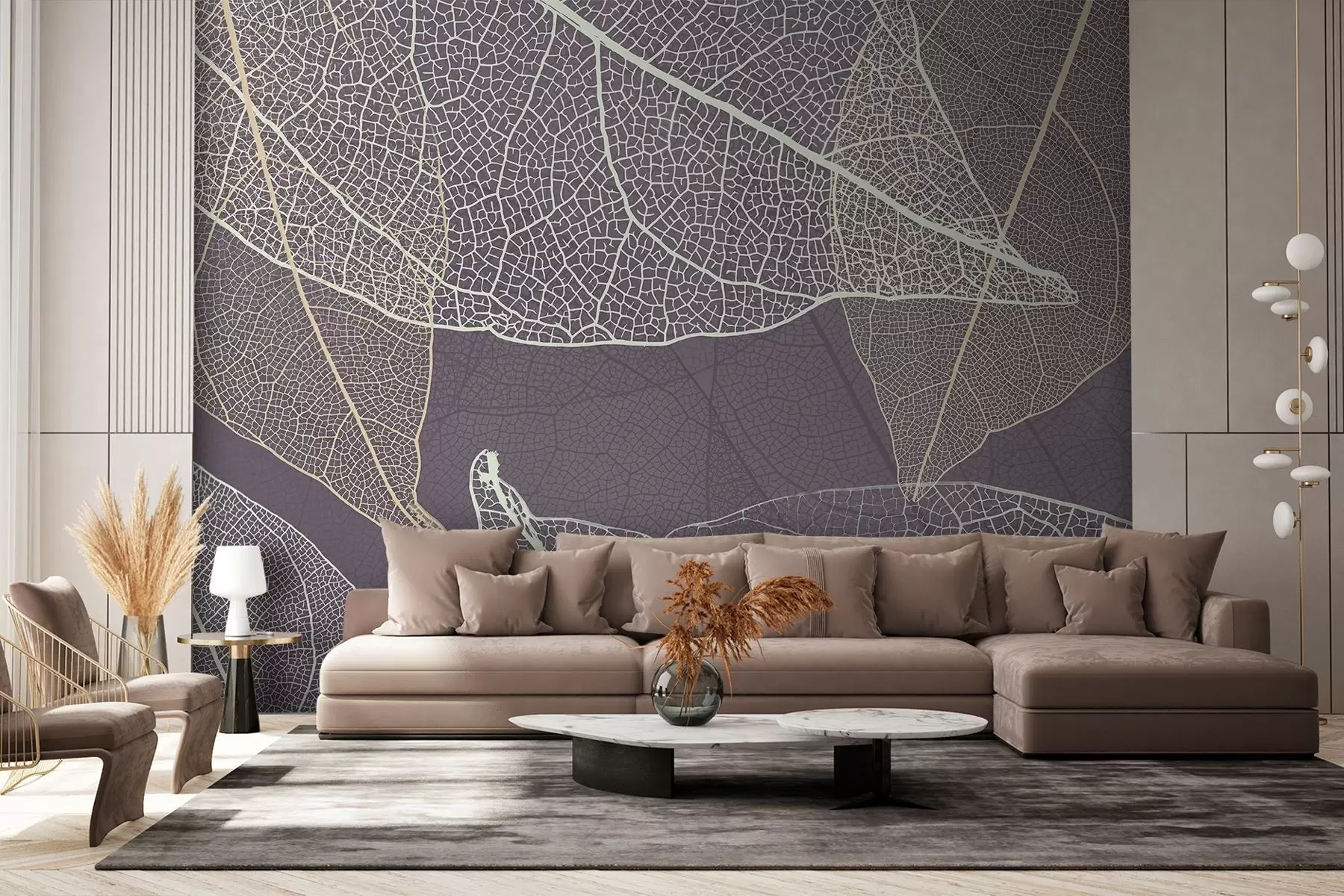 wall murals крупни план листова са жилама у љубичасто-сивим тоновима w02520v3