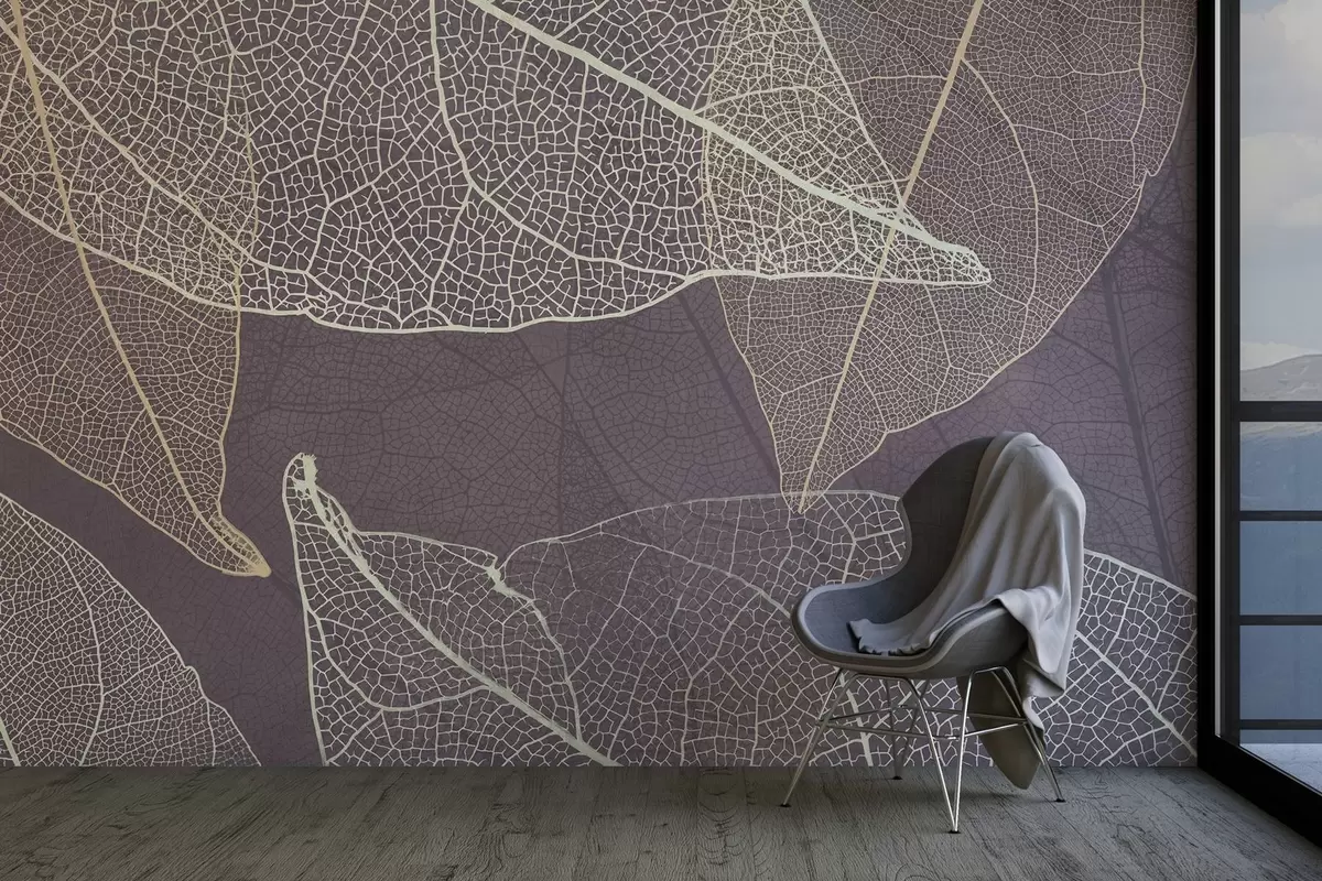 wall murals крупни план листова са жилама у љубичасто-сивим тоновима w02520v3