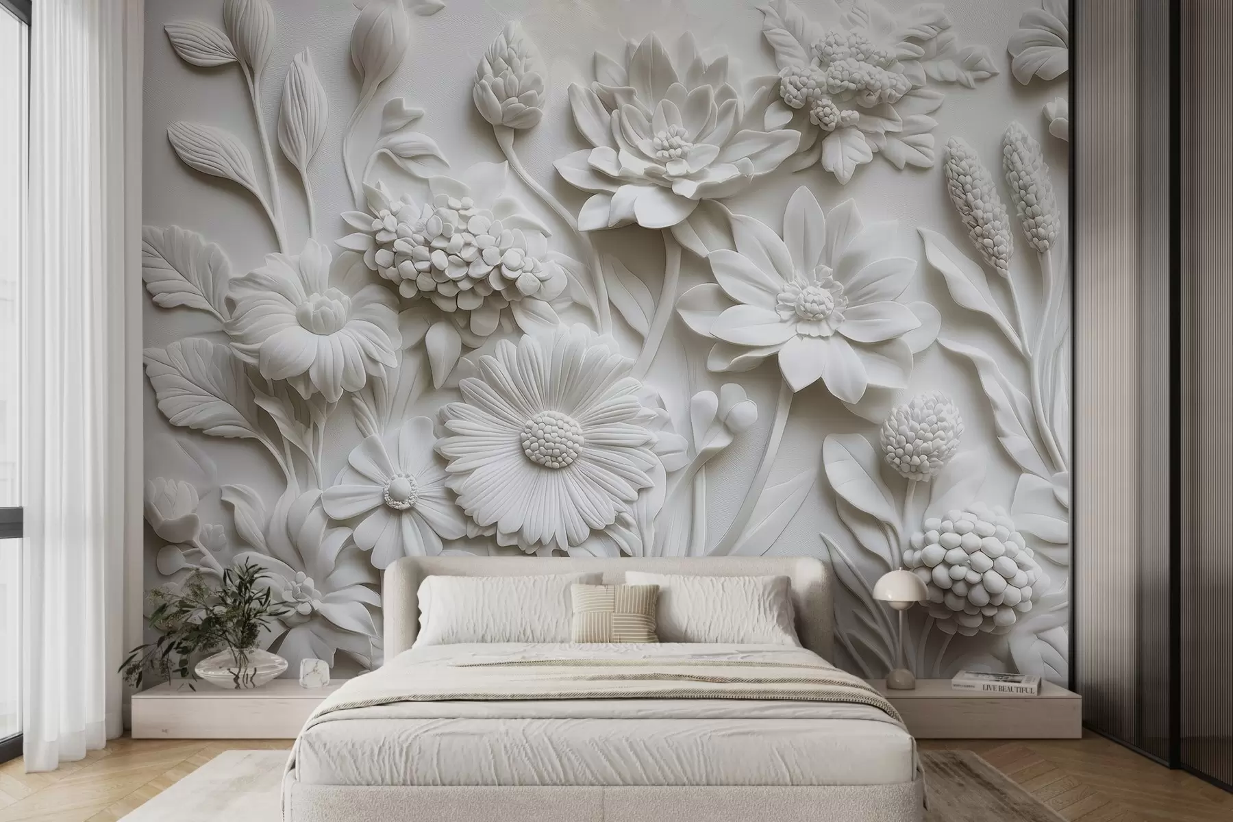 wall murals тапета у стилу барељефа са баштенским цвећем w02546