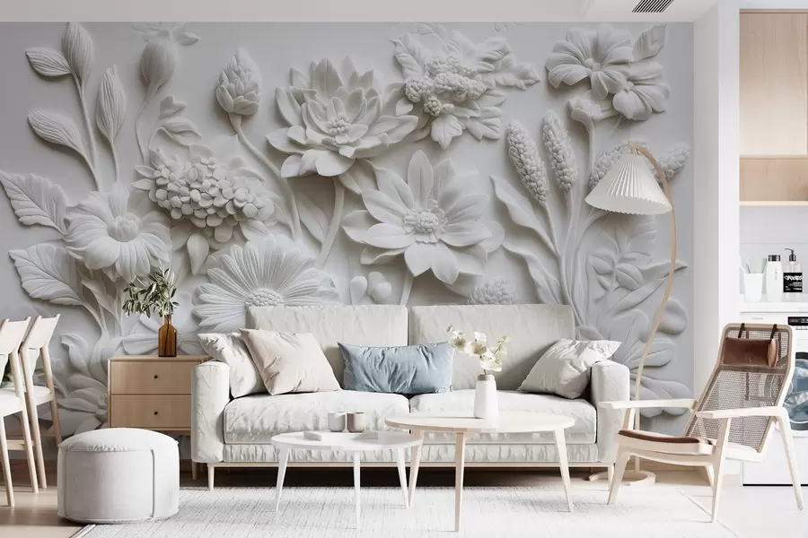 wall murals тапета у стилу барељефа са баштенским цвећем w02546
