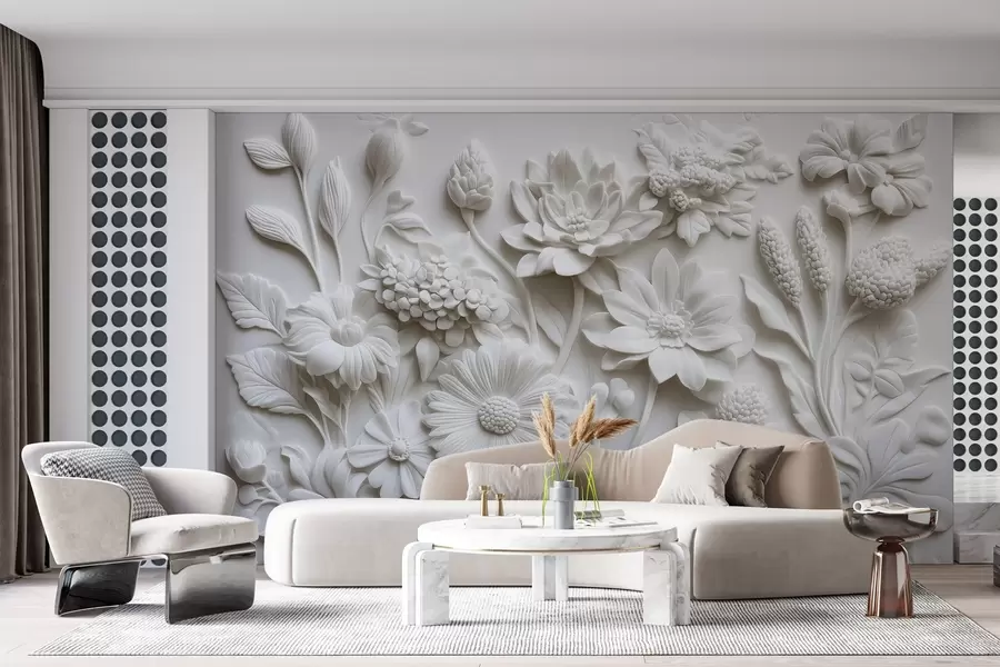 wall murals тапета у стилу барељефа са баштенским цвећем w02546