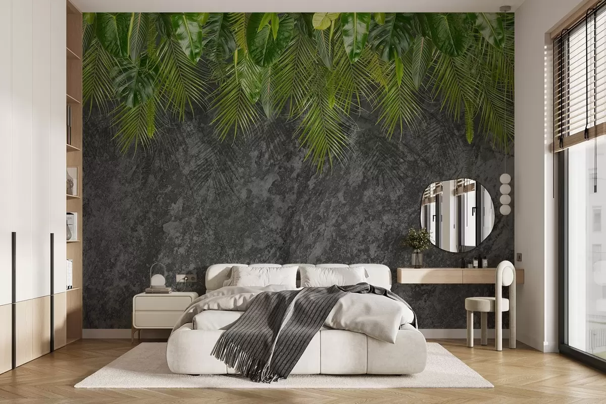 wall murals тропско лишће на позадини имитације камена w02547