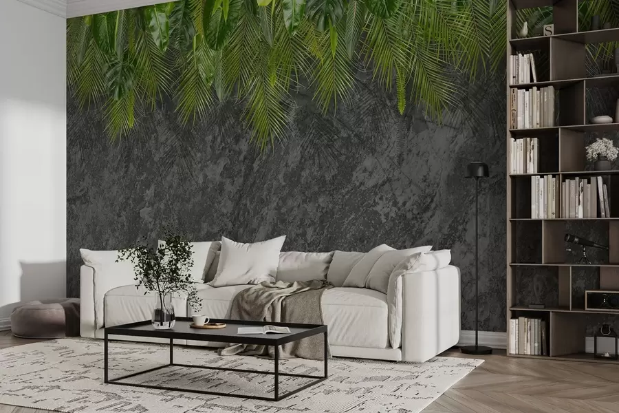 wall murals тропско лишће на позадини имитације камена w02547
