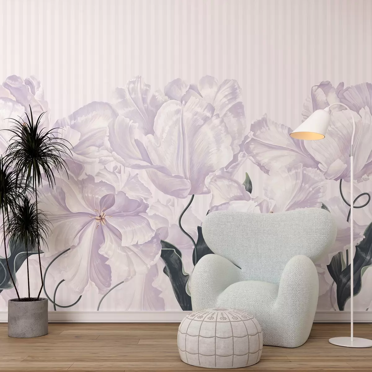 wall murals нежно розе цвеће на пругастој позадини w02565