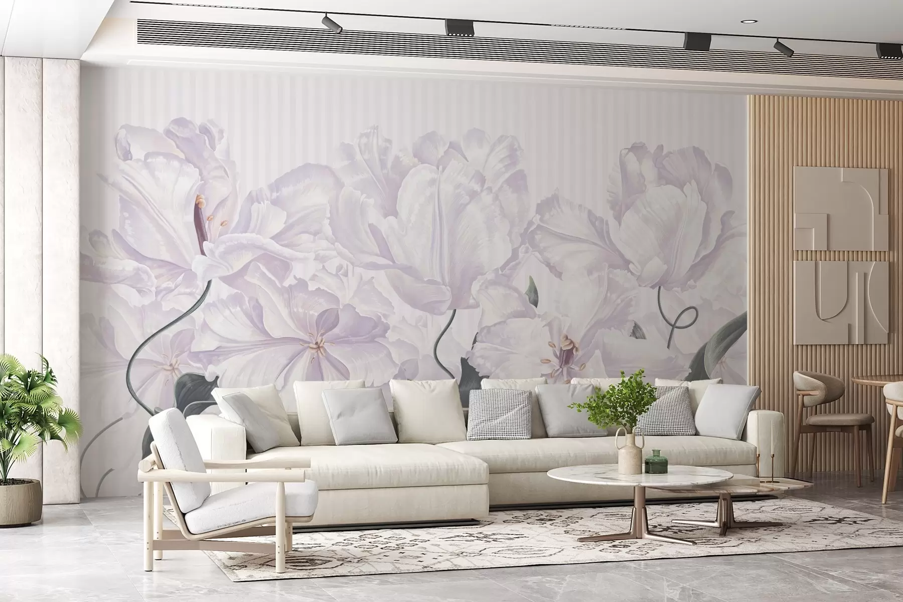 wall murals нежно розе цвеће на пругастој позадини w02565