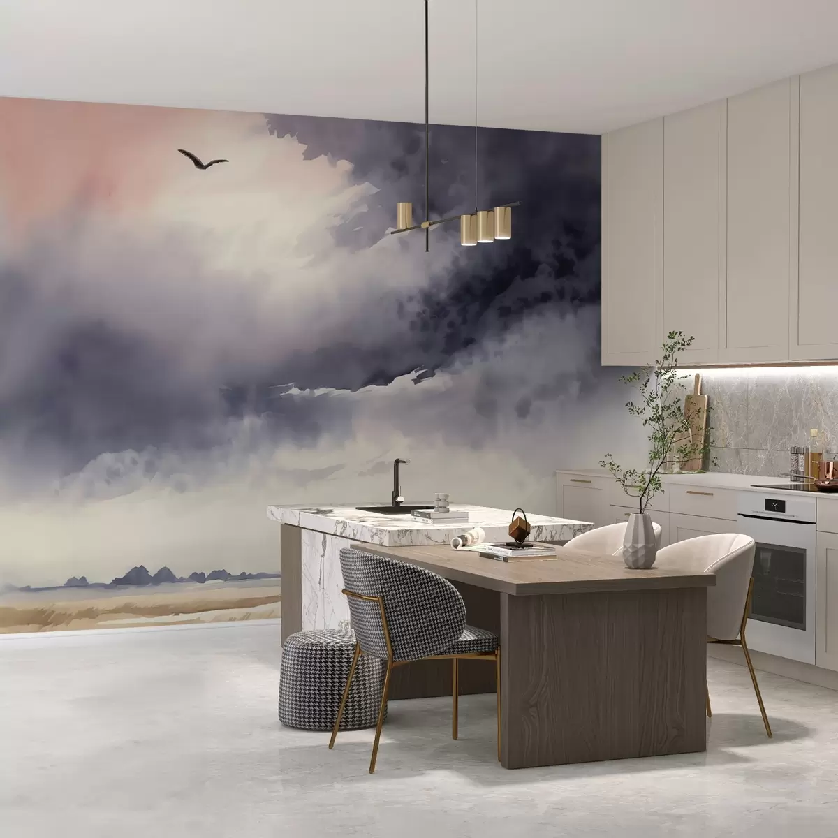 wall murals Олујно небо над пољем имитација акварела w02581