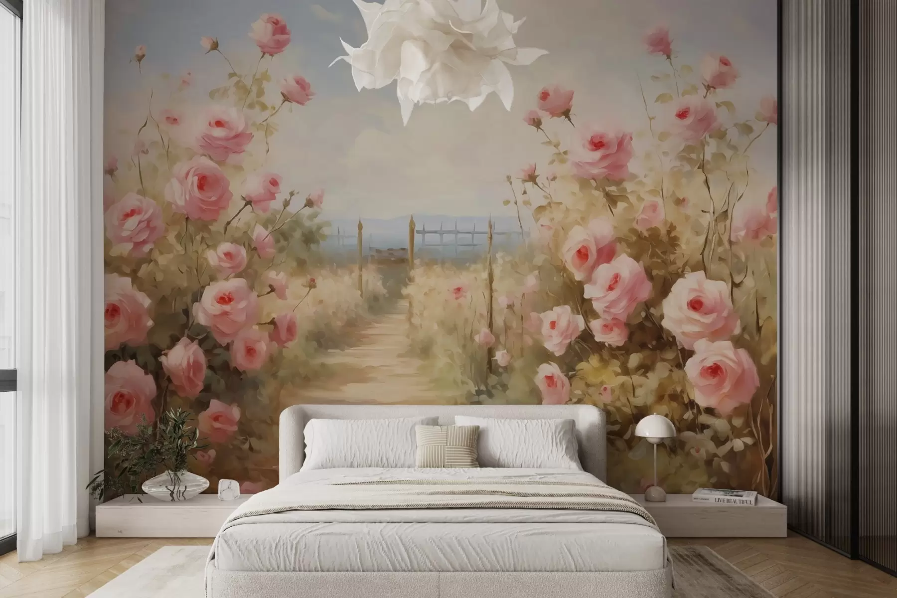 wall murals Врт са ружама имитација сликарских потеза w02590