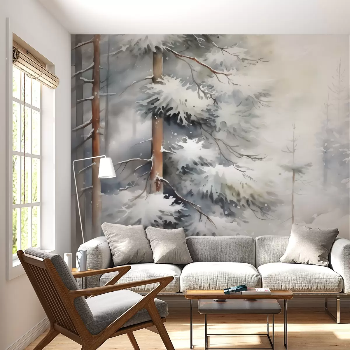 wall murals Снежна шума имитација акварела w02591