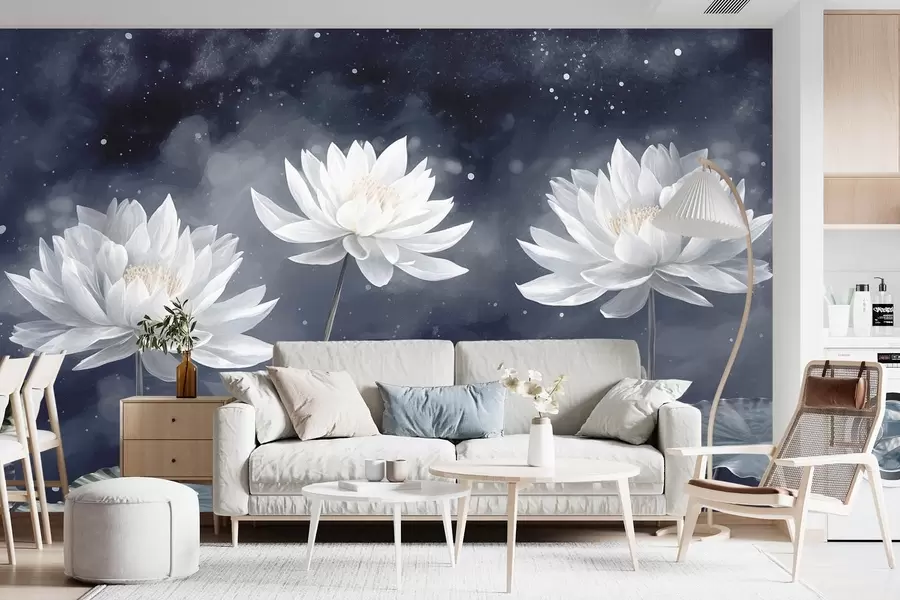 wall murals Три цвета лотоса на тамној позадини w08506