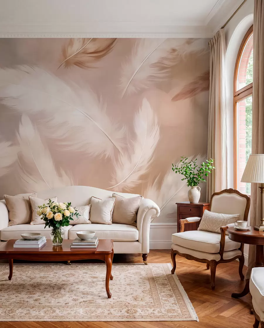 wall murals Велико перје у беж боји w02601v1