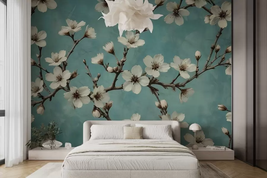 wall murals Цветајуће гране на бетонској позадини w02610