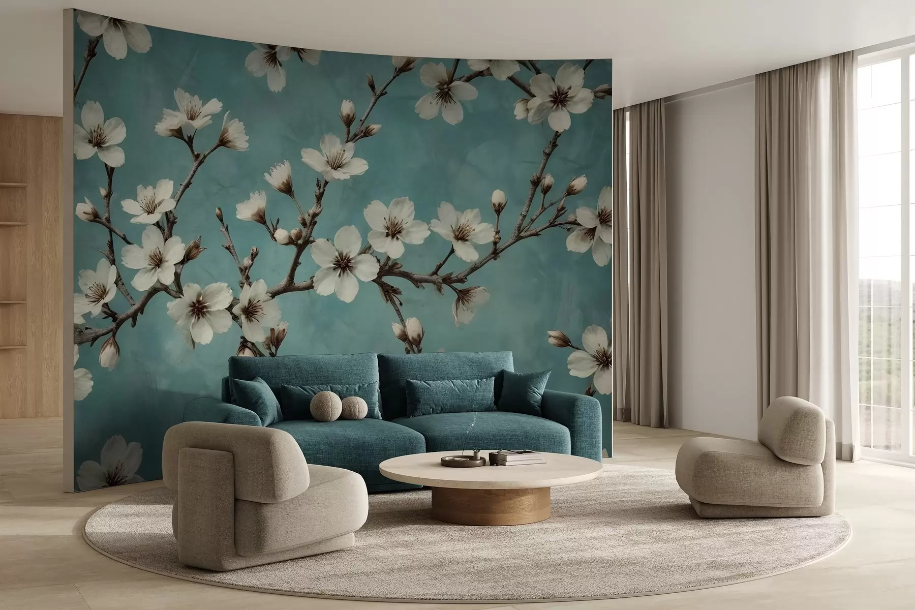 wall murals Цветајуће гране на бетонској позадини w02610