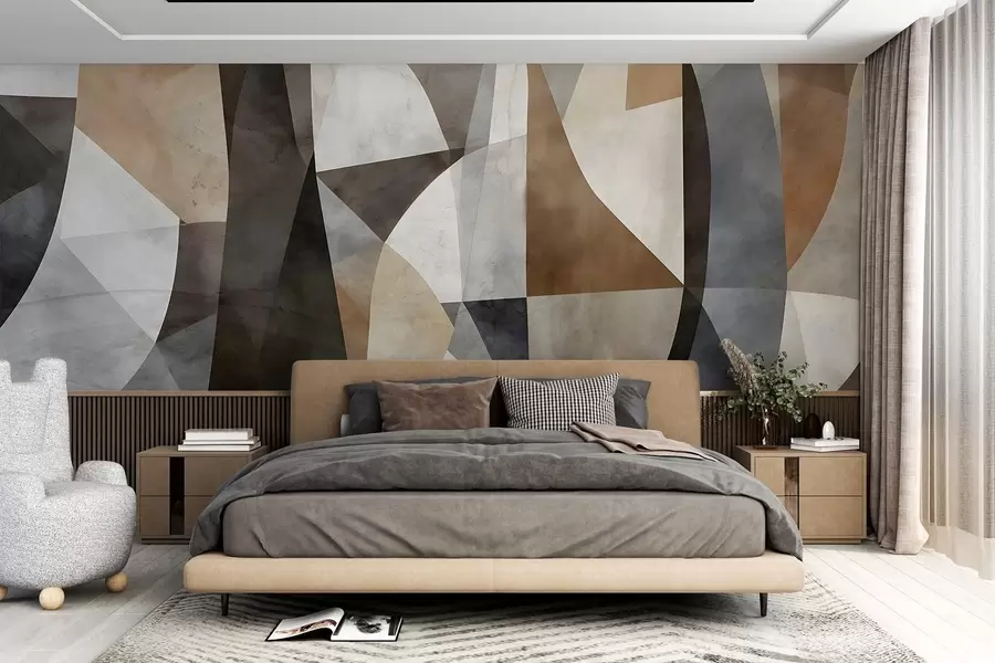 wall murals Текстурни геометријски облици апстрактне модерне уметности у нијансама браон, сиве и беж w08530