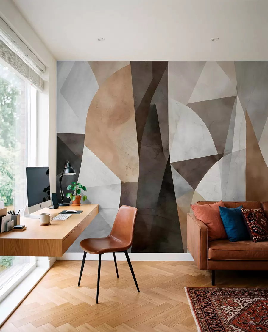wall murals Текстурни геометријски облици апстрактне модерне уметности у нијансама браон, сиве и беж w08530