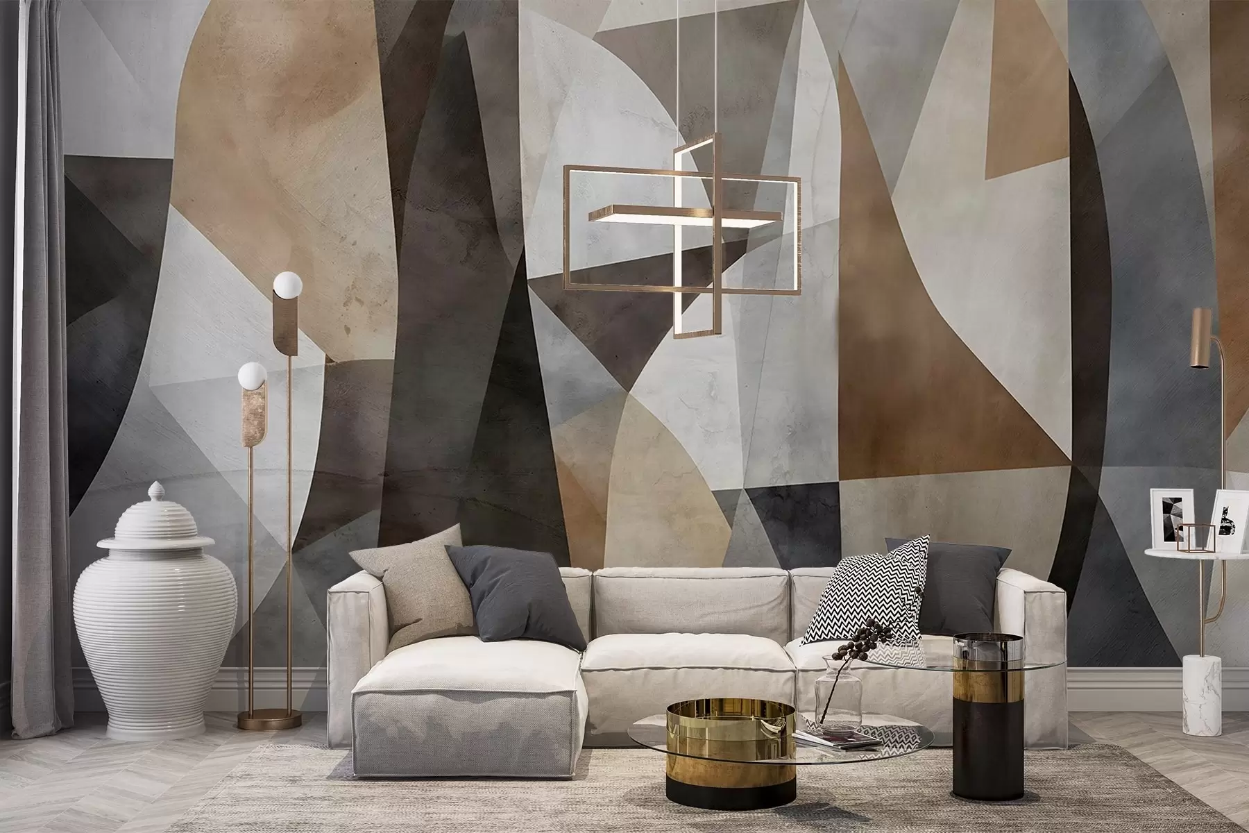 wall murals Текстурни геометријски облици апстрактне модерне уметности у нијансама браон, сиве и беж w08530